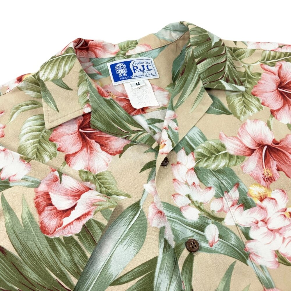 Vintage RJC Hawaiian Camp Shirt Mens Size M Short Sleeve 100% Cotton Floral